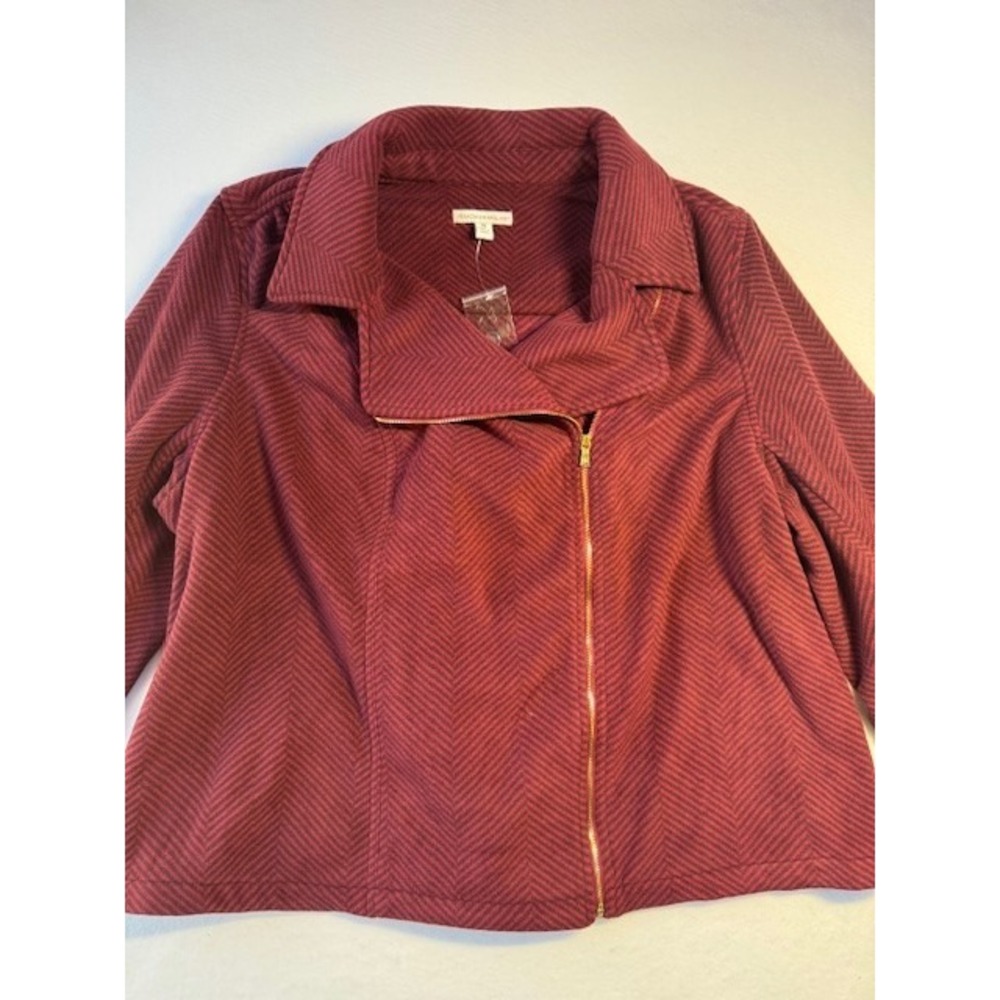 Isaac Mizrahi Live Full Zip Moto Fleece Jacket shirt 3X Burgundy Striped NWOT - Picture 10 of 14